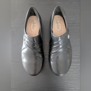 Clarks Hope Roxanne Black Leather Slip-On Shoes Women's 7.5 W Comfort Ortholite